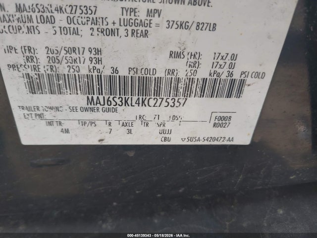 MAJ6S3KL4KC275357 Ford Ecosport Titanium