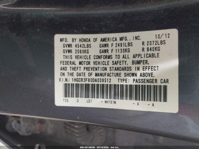 Aukcja sprzedaży 2013 Honda Accord Ex-l V-6, vin: 1HGCR3F80DA009512, numer aukcji: 45139346