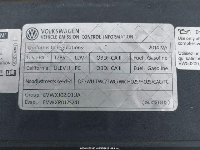 45139383 :رقم المزاد ، WVGAV3AX9EW576270 vin ، 2014 Volkswagen Tiguan Se مزاد بيع