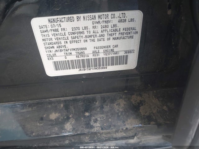 45139391 :رقم المزاد ، JN1BV7AP1FM350899 vin ، 2015 Infiniti Q50 Premium مزاد بيع