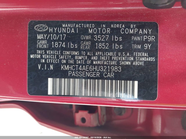 Hyundai ACCENT SE 2017 KMHCT4AE6HU321983 Image 9