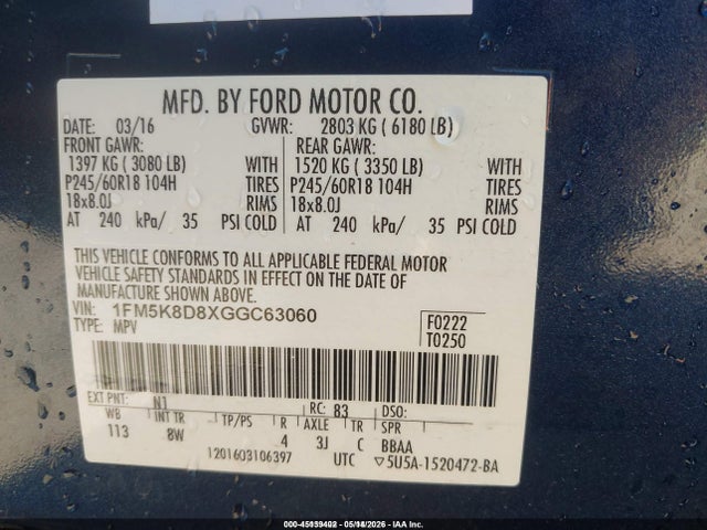 Aukcja sprzedaży 2016 Ford Explorer Xlt, vin: 1FM5K8D8XGGC63060, numer aukcji: 45139402