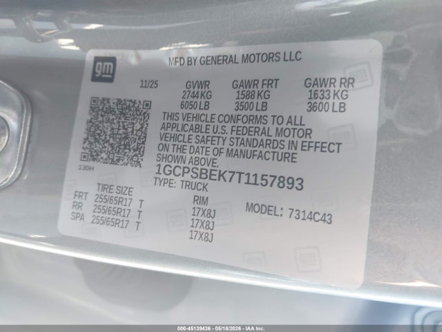 Продаж на аукціоні авто 2026 Chevrolet Colorado Wt, Rwd, vin: 1GCPSBEK7T1157893, номер лоту: 45139436