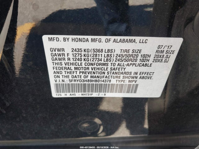 5FRYD3H89HB014378 Acura Mdx Advance Package