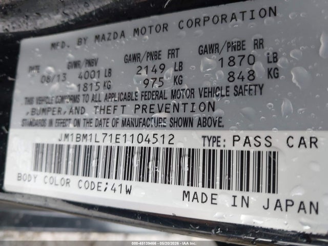 Aukcja sprzedaży 2014 Mazda Mazda3 I Touring, vin: JM1BM1L71E1104512, numer aukcji: 45139466
