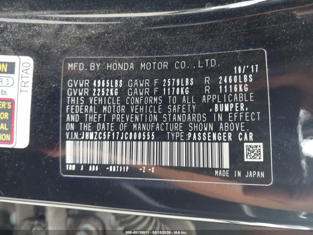 JHMZC5F17JC000555 Honda CLARITY PLUG-IN HYBRID
