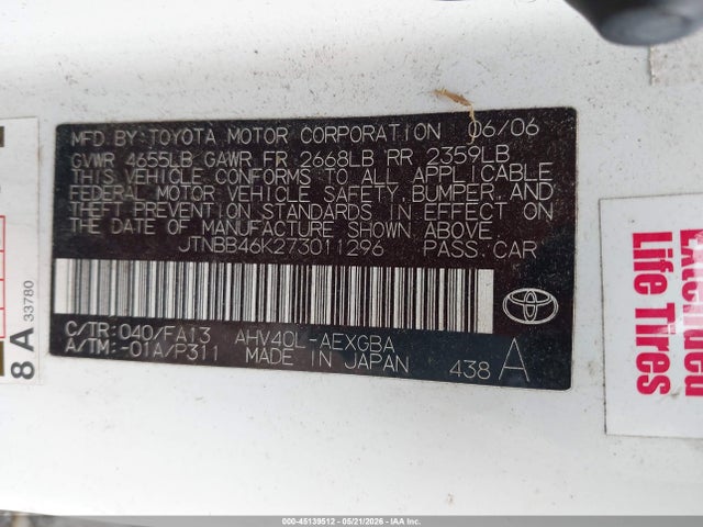 Aukcja sprzedaży 2007 Toyota Camry Hybrid, vin: JTNBB46K273011296, numer aukcji: 45139512