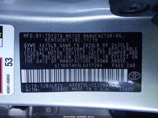 4T1K61AK9LU317264 Toyota CAMRY XSE