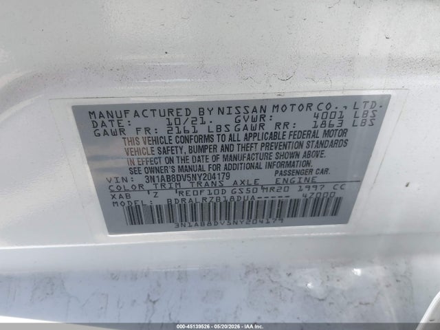 3N1AB8DV5NY204179 Nissan Sentra Sr Xtronic Cvt