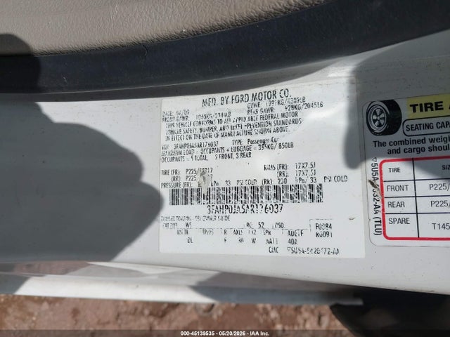 Продажа на аукционе авто 2010 Ford Fusion Sel, vin: 3FAHP0JA5AR176037, номер лота: 45139535