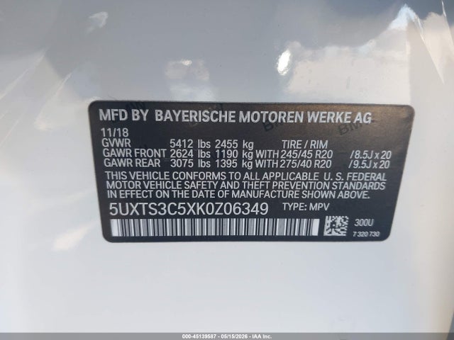 Продажа на аукционе авто 2019 Bmw X3 M40i, vin: 5UXTS3C5XK0Z06349, номер лота: 45139587