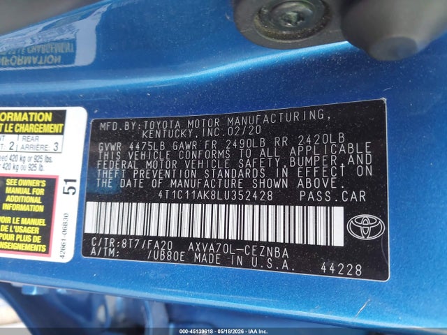 4T1C11AK8LU352428 Toyota CAMRY LE