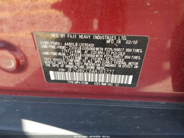 Продажа на аукционе авто 2010 Subaru Forester 2.5x Premium, vin: JF2SH6CC8AH783227, номер лота: 45139661