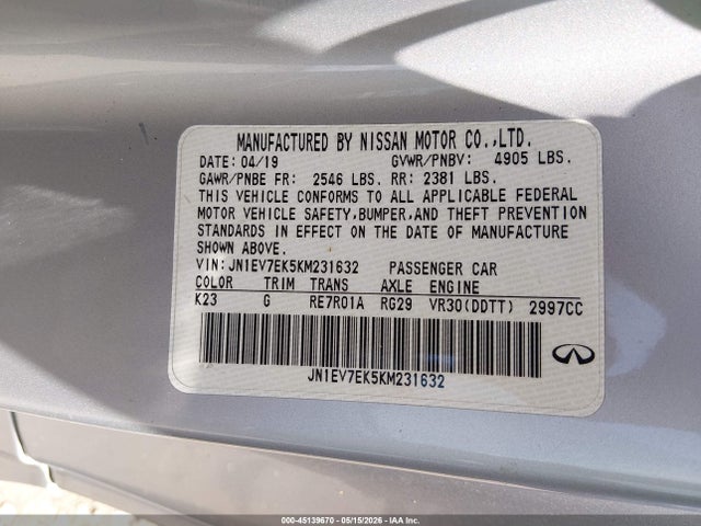 Aukcja sprzedaży 2019 Infiniti Q60 3.0t Luxe, vin: JN1EV7EK5KM231632, numer aukcji: 45139670