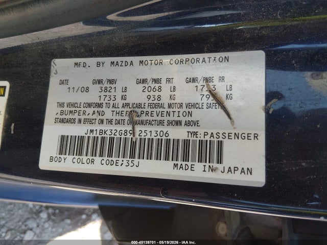 Aukcja sprzedaży 2009 Mazda Mazda3 I Sport, vin: JM1BK32G891251306, numer aukcji: 45139701