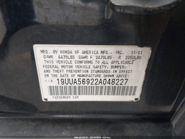 Продаж на аукціоні авто 2002 Acura Tl 3.2 Type S, vin: 19UUA56922A048227, номер лоту: 45139737
