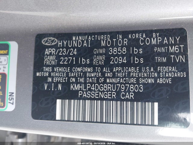 Продаж на аукціоні авто 2024 Hyundai Elantra Limited, vin: KMHLP4DG8RU797803, номер лоту: 45139738