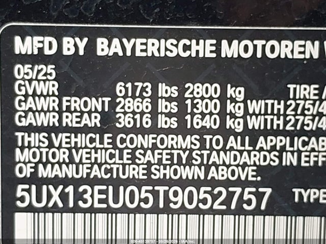 2026 Bmw X5 Sdrive40i მანქანა იყიდება აუქციონზე, vin: 5UX13EU05T9052757, აუქციონის ნომერი: 45139757