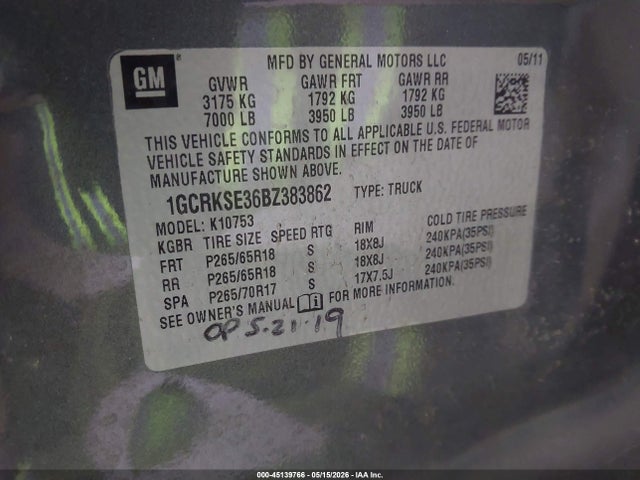 2011 Chevrolet Silverado 1500 Lt მანქანა იყიდება აუქციონზე, vin: 1GCRKSE36BZ383862, აუქციონის ნომერი: 45139766