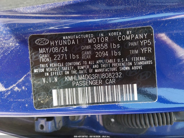 Aukcja sprzedaży 2024 Hyundai Elantra Sel, vin: KMHLM4DG3RU808232, numer aukcji: 45139782