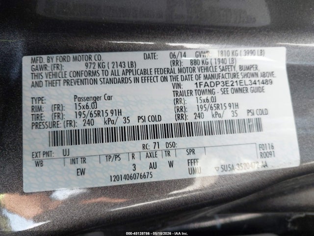 Ford FOCUS S 2014 1FADP3E21EL341489 Image 9