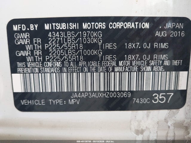 JA4AP3AUXHZ003069 Mitsubishi Outlander Sport 2.0 Es/2.0 Le