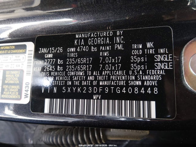 Aukcja sprzedaży 2026 Kia Sportage Lx, vin: 5XYK23DF9TG408448, numer aukcji: 45139797