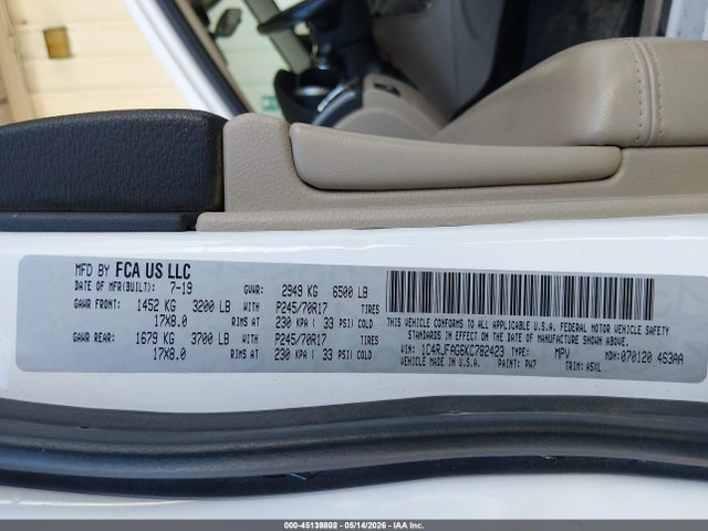 Aukcja sprzedaży 2019 Jeep Grand Cherokee Laredo E 4x4, vin: 1C4RJFAG6KC782423, numer aukcji: 45139802