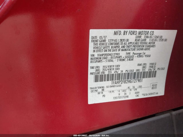 Auction sale of the 2017 Ford Taurus Limited, vin: 1FAHP2F82HG127901, lot number: 45139807