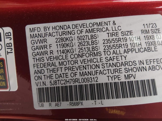 Aukcja sprzedaży 2024 Acura Rdx Advance Package, vin: 5J8TC2H79RL009312, numer aukcji: 45139808