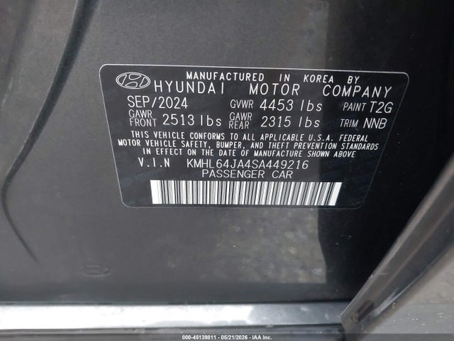 Продаж на аукціоні авто 2025 Hyundai Sonata Sel, vin: KMHL64JA4SA449216, номер лоту: 45139811