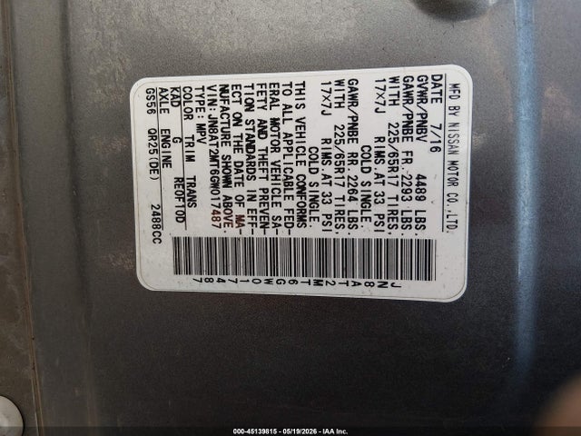 Продаж на аукціоні авто 2016 Nissan Rogue S, vin: JN8AT2MT6GW017487, номер лоту: 45139815
