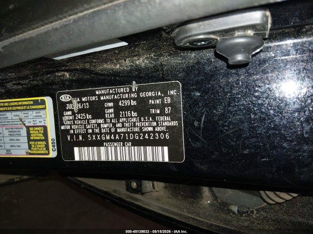 2013 Kia Optima Lx მანქანა იყიდება აუქციონზე, vin: 5XXGM4A71DG242306, აუქციონის ნომერი: 45139832