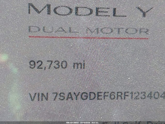 45139853 :رقم المزاد ، 7SAYGDEF6RF123404 vin ، 2024 Tesla Model Y Performance Dual Motor All-wheel Drive مزاد بيع