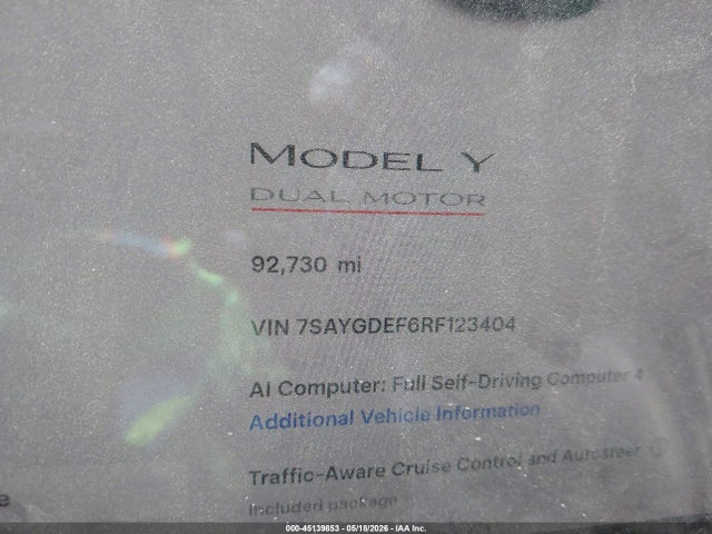 45139853 :رقم المزاد ، 7SAYGDEF6RF123404 vin ، 2024 Tesla Model Y Performance Dual Motor All-wheel Drive مزاد بيع