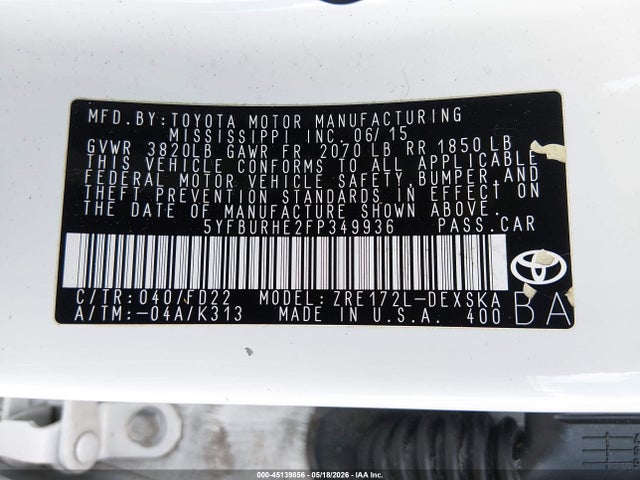 Toyota Corolla S Plus 2015 5YFBURHE2FP349936 Image 9