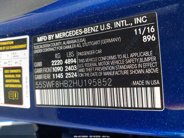 55SWF8HB2HU195852 Mercedes-Benz Amg C 63 S