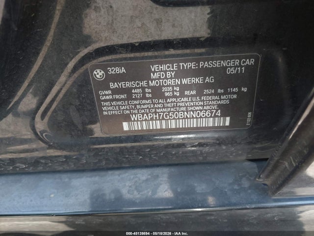 Продаж на аукціоні авто 2011 Bmw 328i, vin: WBAPH7G50BNN06674, номер лоту: 45139894