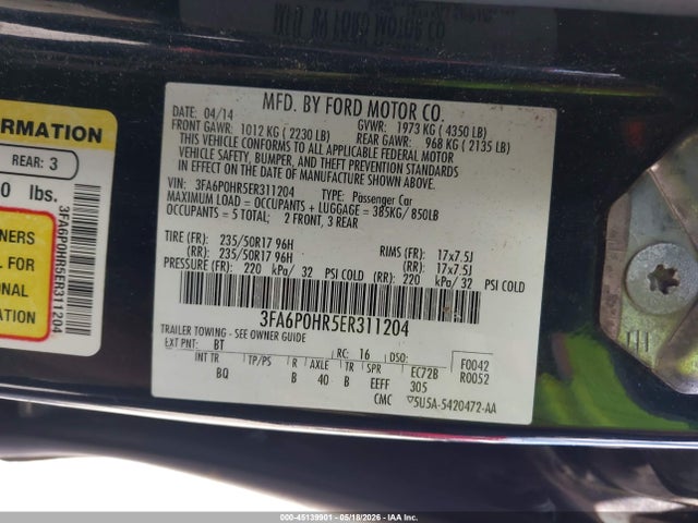 Ford FUSION SE 2014 3FA6P0HR5ER311204 Image 9