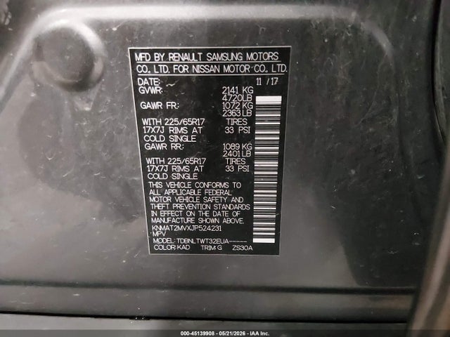 Продаж на аукціоні авто 2018 Nissan Rogue Sv, vin: KNMAT2MVXJP524231, номер лоту: 45139908