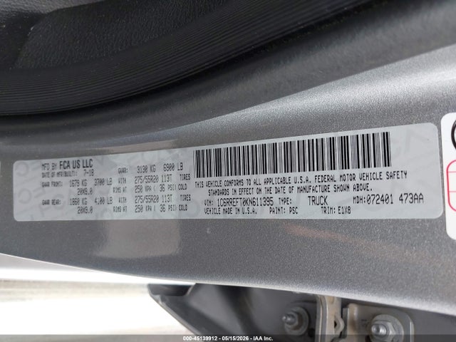 2019 Ram 1500 Big Horn/lone Star  4x2 5'7 Box მანქანა იყიდება აუქციონზე, vin: 1C6RREFT0KN611395, აუქციონის ნომერი: 45139912