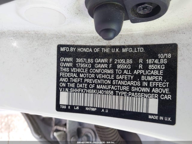 SHHFK7H68KU401658 Honda CIVIC EX