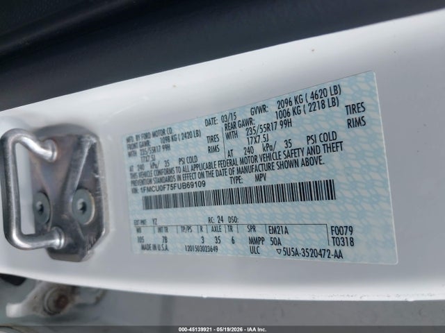 Продажа на аукционе авто 2015 Ford Escape S, vin: 1FMCU0F75FUB69109, номер лота: 45139921