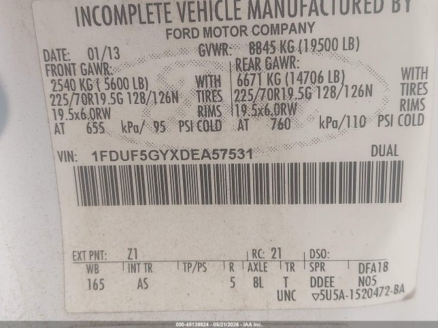 Продаж на аукціоні авто 2013 Ford F-550 Chassis Xl, vin: 1FDUF5GYXDEA57531, номер лоту: 45139924