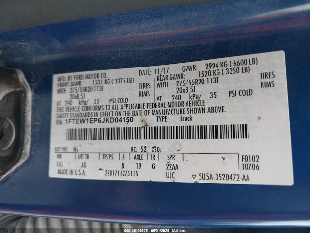 Ford F-150 Xl 2018 1FTEW1EP6JKD04150 Image 9