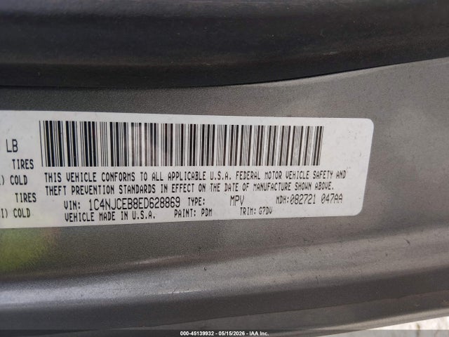 Продажа на аукционе авто 2014 Jeep Compass Latitude, vin: 1C4NJCEB8ED628869, номер лота: 45139932