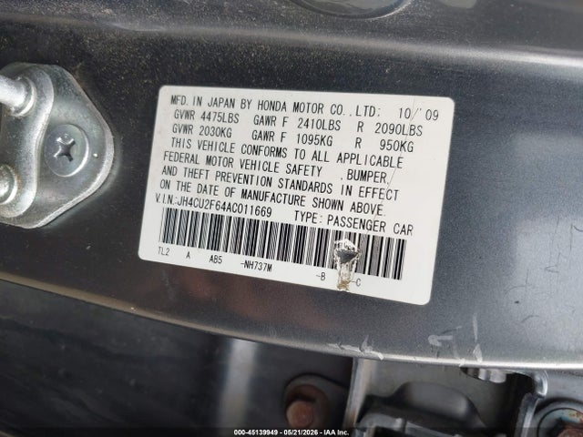Aukcja sprzedaży 2010 Acura Tsx 2.4, vin: JH4CU2F64AC011669, numer aukcji: 45139949