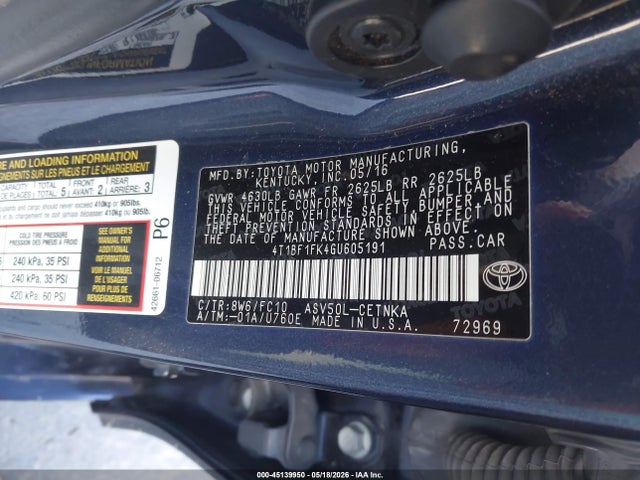 4T1BF1FK4GU605191 Toyota CAMRY LE