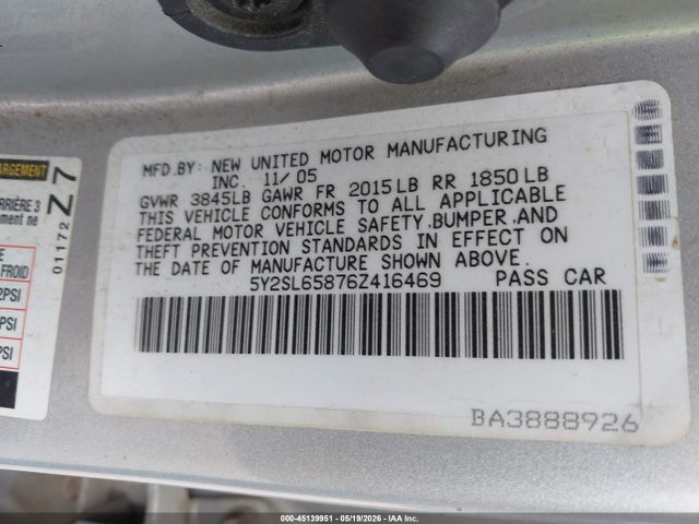 Продажа на аукционе авто 2006 Pontiac Vibe, vin: 5Y2SL65876Z416469, номер лота: 45139951