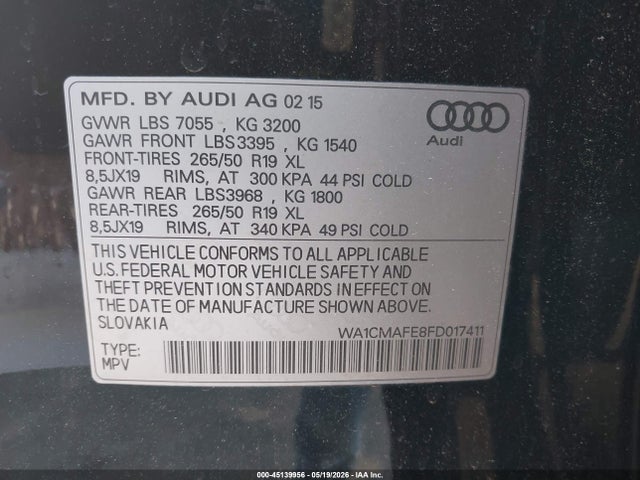 Продаж на аукціоні авто 2015 Audi Q7 3.0 Tdi Premium, vin: WA1CMAFE8FD017411, номер лоту: 45139956